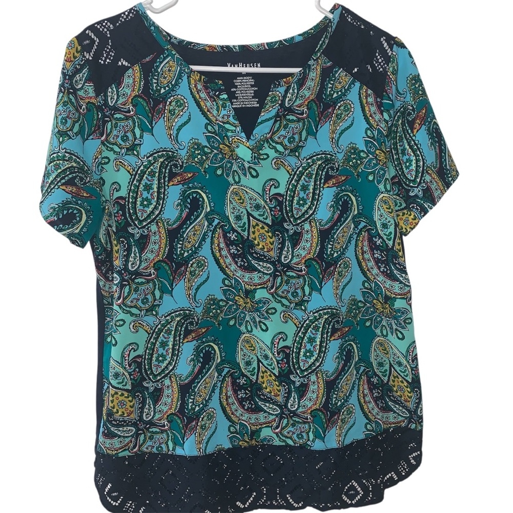 Van Heusen Teal and Black Paisley Blouse